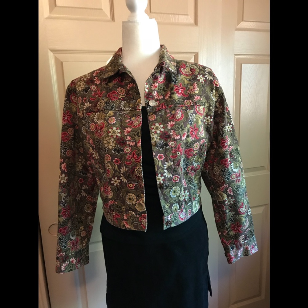 NWOT J Crew Denim Floral Cropped Jacket